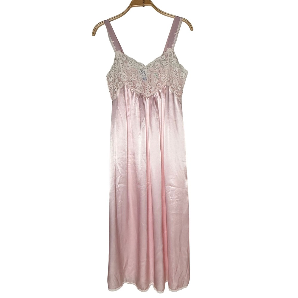 Sugar‎ Plum Pink Satin Lace Trim Nightgown Slip Dress S